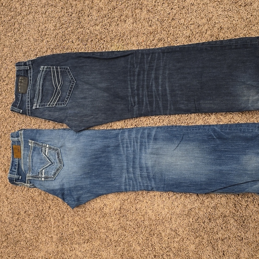 BKE Men's Straight Jeans in Light and Dark Blue Two Pairs Buckle 36 R
